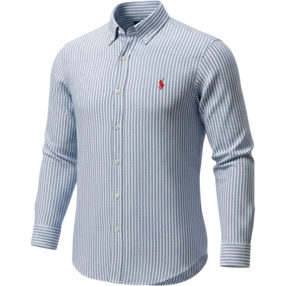 Polo Ralph Lauren Mens XL Blue White Striped 100% Linen Classic Fit Long Sleeve